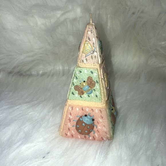 Vtg Green /Yellow /Brown Pyramid Drip Colored Candle(New, Not Used) - Picture 2 of 13